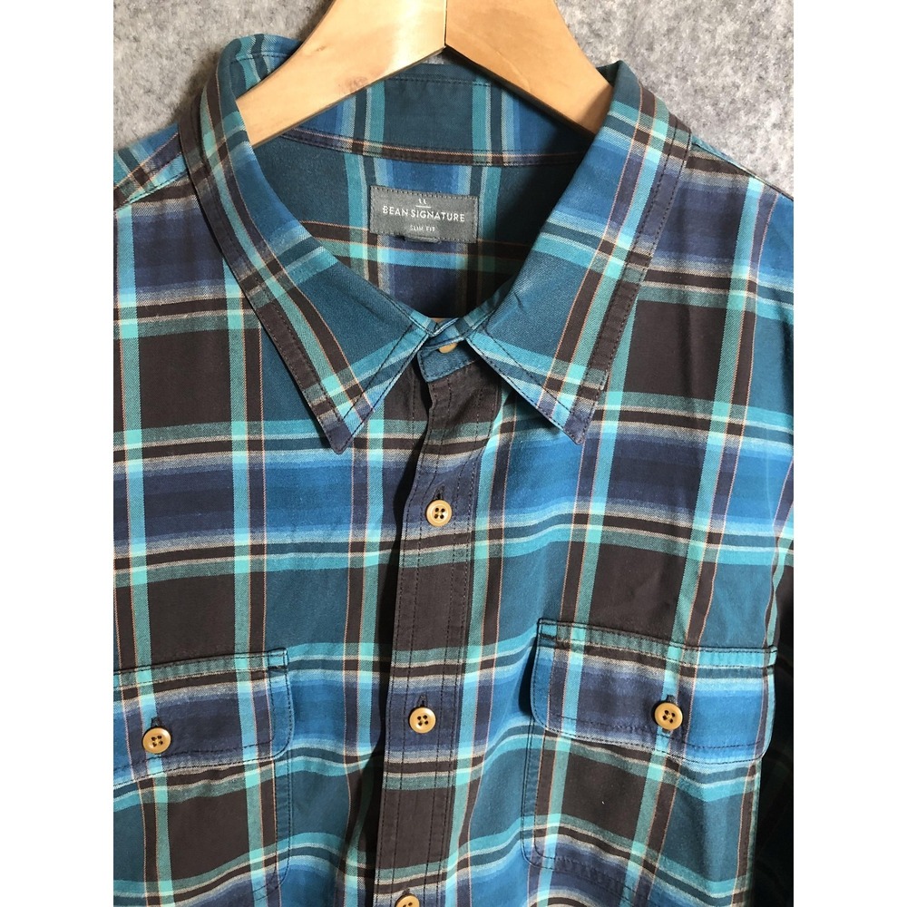 L.L.Bean Shirt Mens XL Blue Plaid Slim Fit Signature Hike Fish Camp Casual